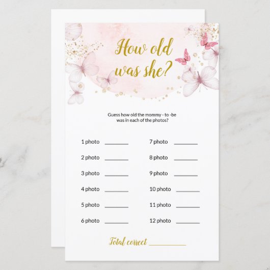 Butterfly Hoe oud was ze? Baby shower (Voorkant / Achterkant)