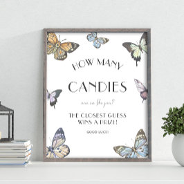Butterfly Hoeveel Snoepjes In Jar Baby shower Game Poster