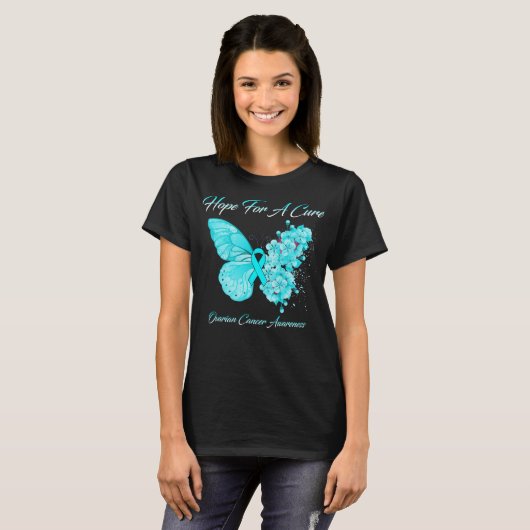 Butterfly hoopt op een zuiver ovariumkankerbewustz t-shirt (Voorkant volledig)