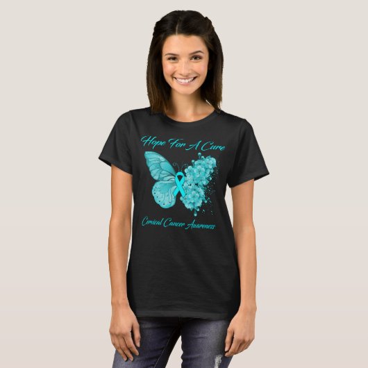 Butterfly hoopt op een zuivere baarmoederhalskanke t-shirt (Voorkant volledig)