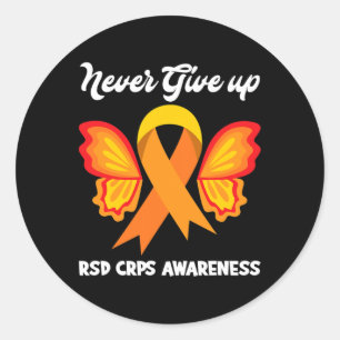 Butterfly Hope Fighter Oranje Ribbon RSD CRPS Awar Ronde Sticker