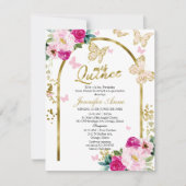 Butterfly Hot Pink Floral Spain Quinceanera Kaart (Voorkant)