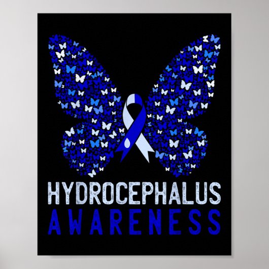 Butterfly Hydrocephalus Awareness Month Blue Ribbo Poster (Voorkant)