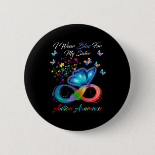 Butterfly I Draag blauw voor mijn zuster Autism Aw Ronde Button 5,7 Cm