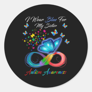 Butterfly I Draag blauw voor mijn zuster Autism Aw Ronde Sticker