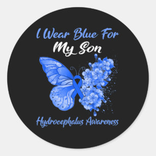 Butterfly I Draag Blue voor mijn zoon Hydrocephalu Ronde Sticker