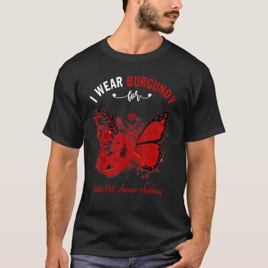 Butterfly I Draag Bourgogne voor sikkelcelanemie A T-shirt (Voorkant)