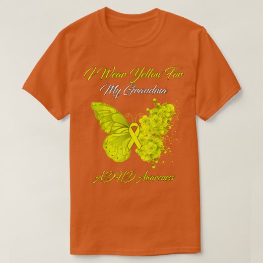 Butterfly I Draag geel voor mijn oma ADHD waren T-shirt (Design voorkant)