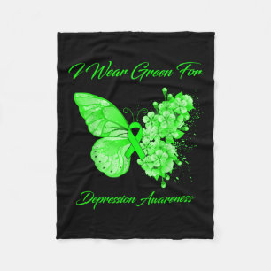Butterfly I Draag Green for Depression Awareness Fleece Deken