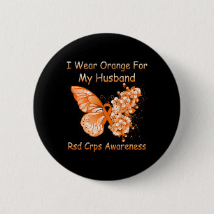 Butterfly I Draag Oranje voor mijn man RSD CRPS AW Ronde Button 5,7 Cm