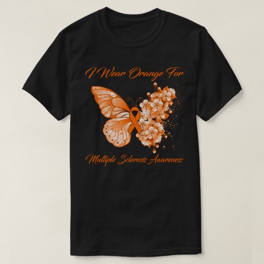 Butterfly I Draag Oranje voor multiple sclerose aw T-shirt (Design voorkant)