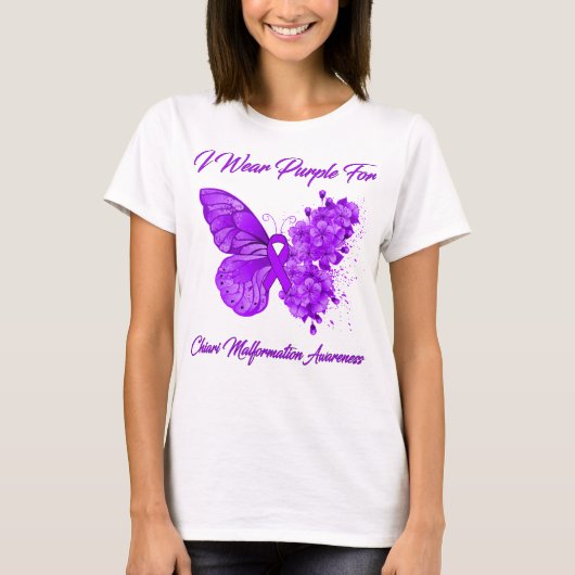 Butterfly I Draag Paars voor Chiari-misvorming T-shirt (Voorkant)