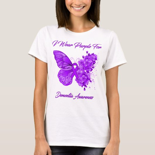 Butterfly I Draag Paars voor dementie-bewustwordin T-shirt (Voorkant)