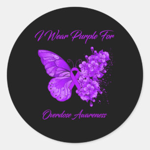 Butterfly I Draag Paars voor overdosering Ronde Sticker