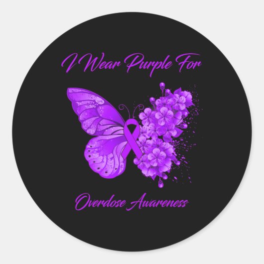 Butterfly I Draag Paars voor overdosering Ronde Sticker (Voorkant)