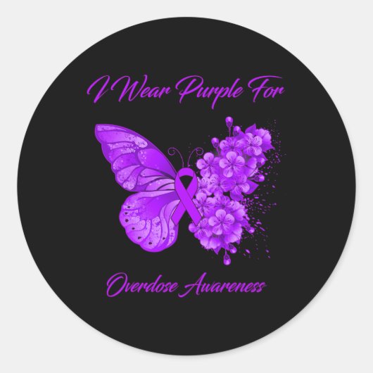 Butterfly I Draag Paars voor overdosering Ronde Sticker (Voorkant)