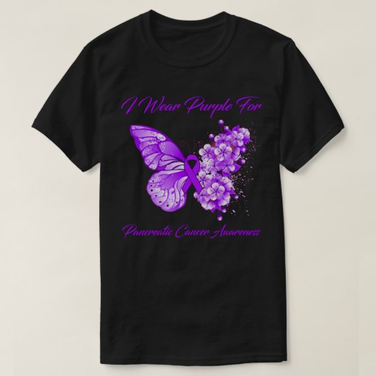 Butterfly I Draag Paars voor pancreaskanker T-shirt (Design voorkant)