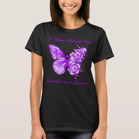 Butterfly I Draag Paars voor pancreaskanker T-shirt (Voorkant)