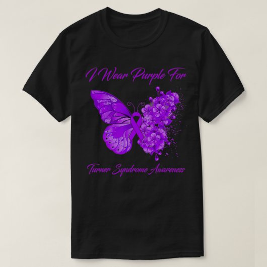 Butterfly I Draag Paars voor turner Syndrome Aware T-shirt (Design voorkant)
