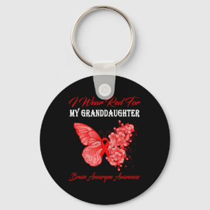 Butterfly I Draag Red voor mijn man Brain Aneurysm Sleutelhanger