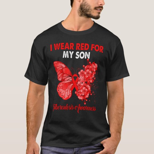 Butterfly I Draag Red voor mijn zoon tuberculosis  T-shirt (Voorkant)
