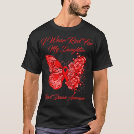 Butterfly I Draag rood voor mijn dochter hartziekt T-shirt (Voorkant)