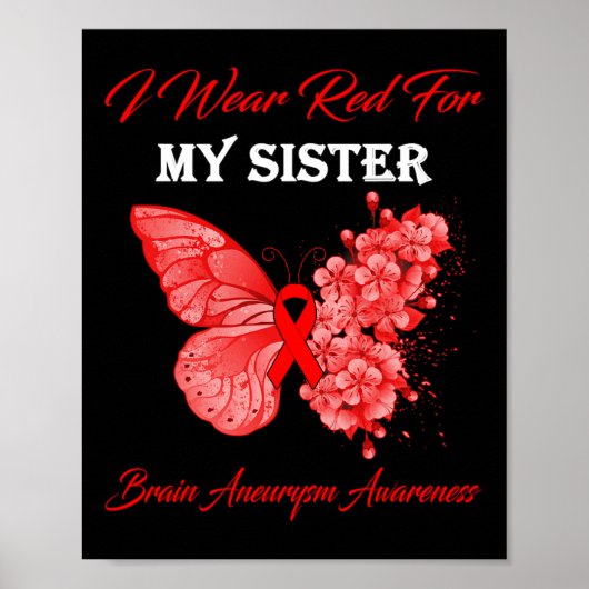 Butterfly I Draag rood voor mijn zuster Brain Aneu Poster (Voorkant)