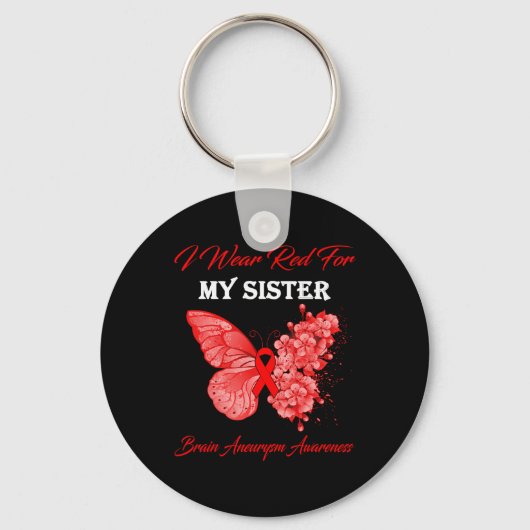 Butterfly I Draag rood voor mijn zuster Brain Aneu Sleutelhanger (Voorkant)