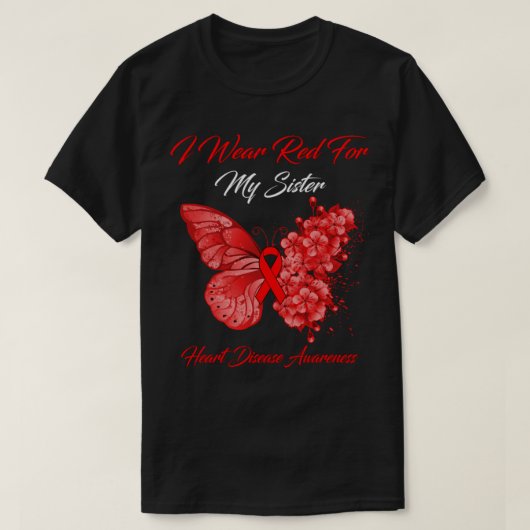 Butterfly I Draag rood voor mijn zuster hartziekte T-shirt (Design voorkant)