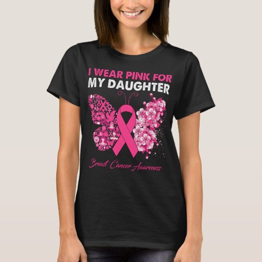 Butterfly I Draag roze voor mijn dochter Breast T-shirt (Voorkant)