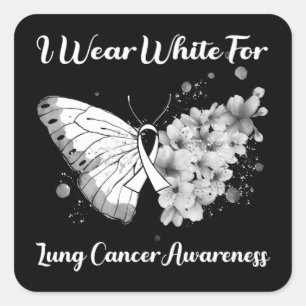 Butterfly I Draag White voor Lung Cancer Awareness Vierkante Sticker
