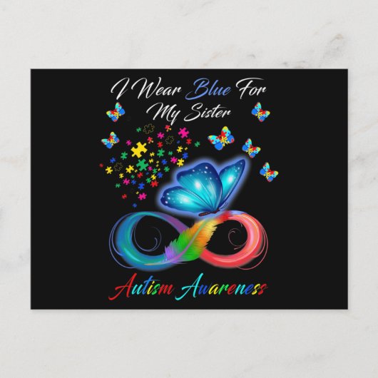 Butterfly I Wear Blue For My Sister Autism Awarene Briefkaart (Voorkant)