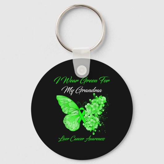 Butterfly I Wear Green For My Grandma Liver Cancer Sleutelhanger (Voorkant)