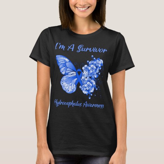 Butterfly Ik ben een Survivor Hydrocephalus Awaren T-shirt (Voorkant)
