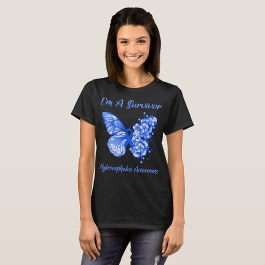 Butterfly Ik ben een Survivor Hydrocephalus Awaren T-shirt (Voorkant volledig)
