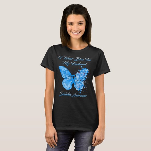 Butterfly ik Draag blauw voor mijn echtgenoot diab T-shirt (Voorkant volledig)