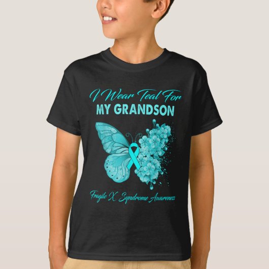 Butterfly Ik Draag Blauwgroen voor mijn kleinzoon  T-shirt (Voorkant)