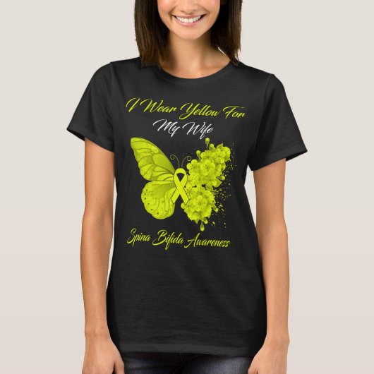 Butterfly ik Draag geel voor mijn vrouw spina Bifi T-shirt (Voorkant)