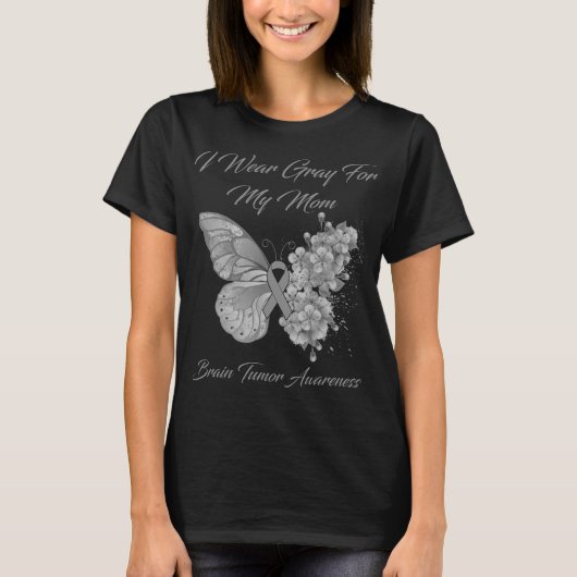 Butterfly ik Draag grijs voor mijn mama Brain Tumo T-shirt (Voorkant)