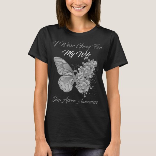 Butterfly ik Draag grijs voor mijn vrouw die slaap T-shirt (Voorkant)