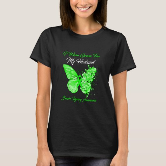 Butterfly ik Draag groen voor mijn man-hersenletse T-shirt (Voorkant)