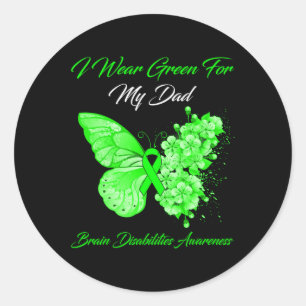 Butterfly ik Draag groen voor mijn vader Brain Dis Ronde Sticker