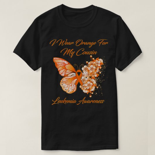Butterfly ik Draag Oranje voor mijn broederleukemi T-shirt (Design voorkant)