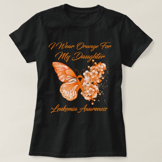 Butterfly ik Draag Oranje voor mijn dochter leukem T-shirt (Design voorkant)