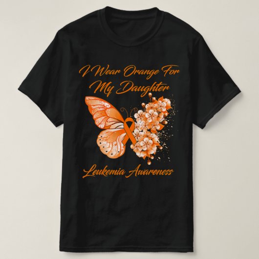 Butterfly ik Draag Oranje voor mijn dochter leukem T-shirt (Design voorkant)