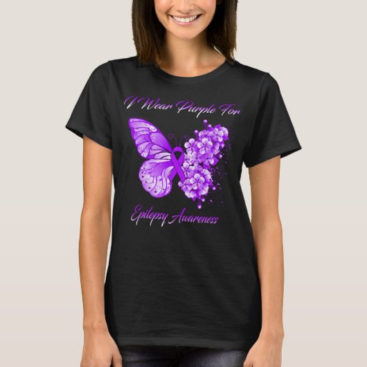 Butterfly ik Draag Paars voor epilepsie T-shirt (Voorkant)