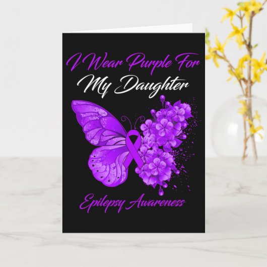 Butterfly ik Draag Paars voor mijn dochter Epileps Kaart (Gele Bloem)
