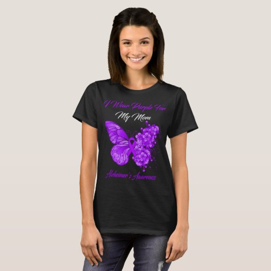 Butterfly Ik Draag Paars voor mijn moeder Alzheime T-shirt (Voorkant volledig)