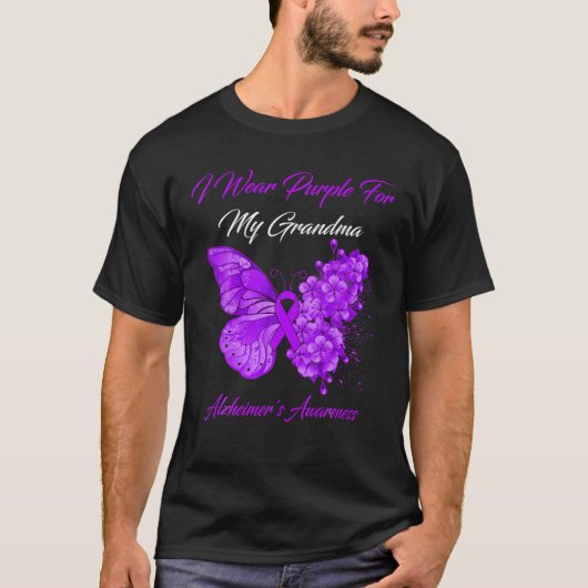 Butterfly ik Draag Paars voor mijn oma Alzheimer T-shirt (Voorkant)