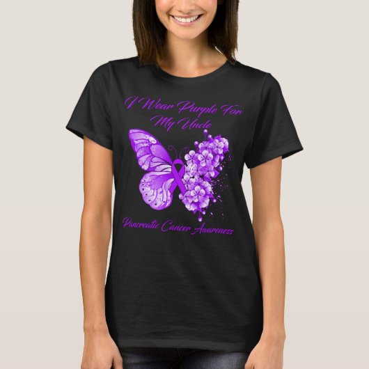 Butterfly ik Draag Paars voor mijn oom Pancreatic T-shirt (Voorkant)
